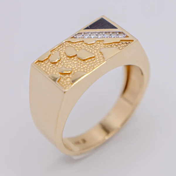 Anillo para Hombre: Abstracto con Piedra y Ónix 14k