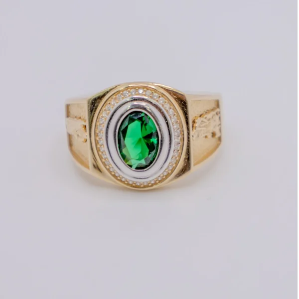 Anillo para Hombre, Almendra Color Esmeralda en Línea Blanca - Imagen 3