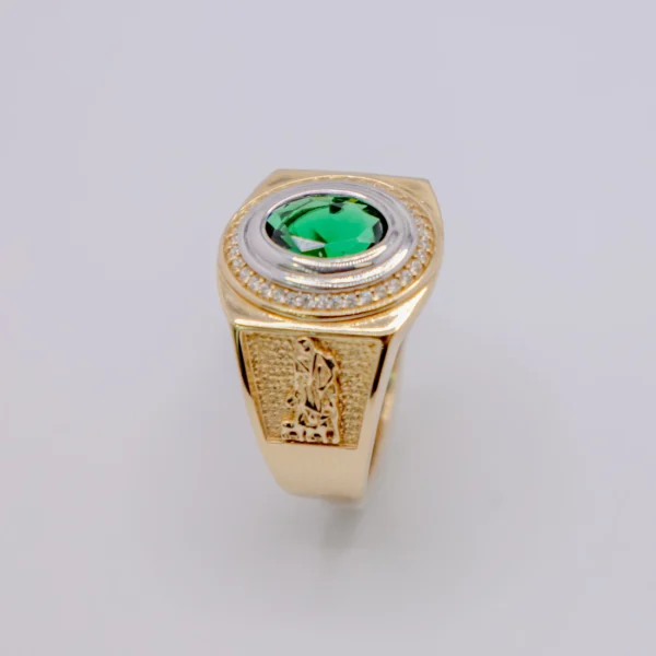 Anillo para Hombre: Almendra Color Esmeralda en Línea Blanca 14k