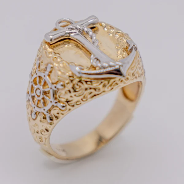 Anillo para Hombre con Ancla Blanca en Óvalo Grande 10k