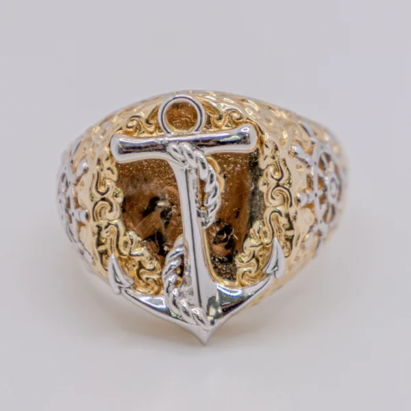 Anillo para Hombre con Ancla Blanca en Óvalo Grande - Imagen 2