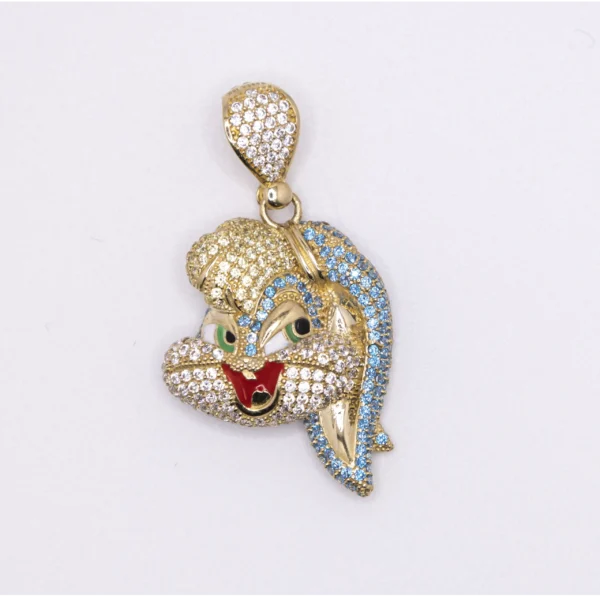 Dije cara de coneja con zirconias multicolor 10k