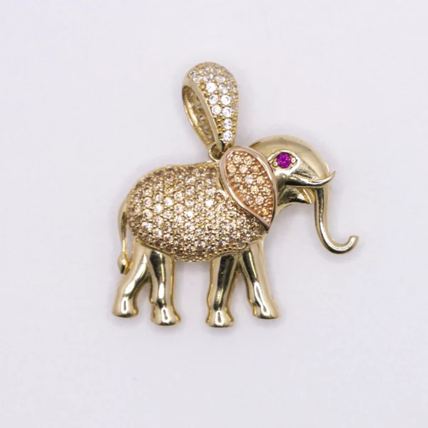Dije de Elefante con Zirconia y Ojo Color Rubí