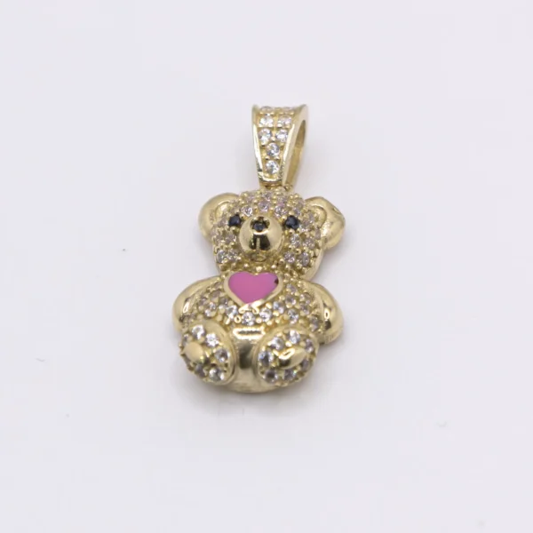Dije de Osito en 10k y zirconia con corazon color pink - Imagen 2