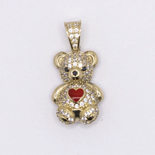 Dije de Osito en 10k y zirconia con corazon color rojo