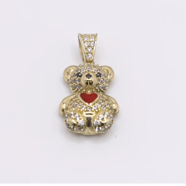 Dije de Osito en 10k y zirconia con corazon color rojo - Imagen 2