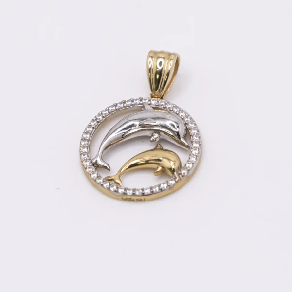Dije en oro blanco y amarillo con forma de animal 14k, rodeado de zirconia - Imagen 2