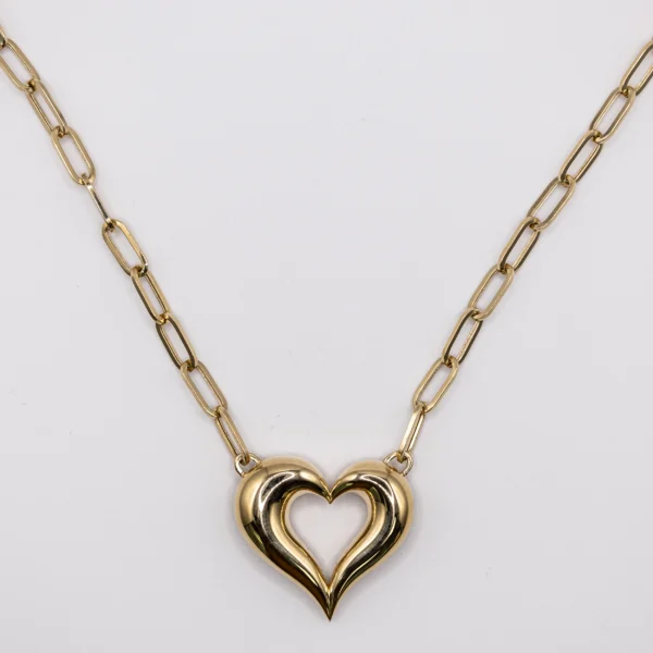 Cadena Estilo Paperclip con Corazón 14k