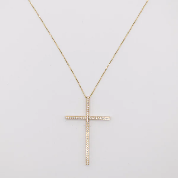 Cadena con Eslabón de Cable y Colgante de Cruz 14k