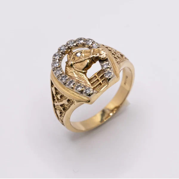 Anillo para Hombre, Caballo en Herradura Blanca y Chispas - Imagen 2