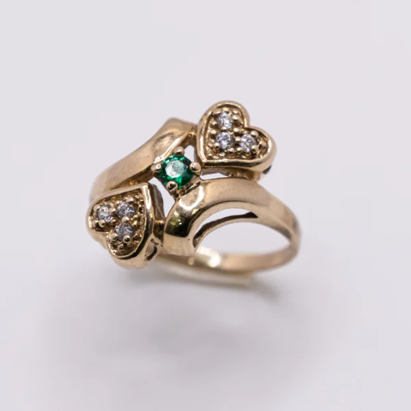 Anillo para Mujer, Dos Corazones con Esmeralda Verde - Imagen 2