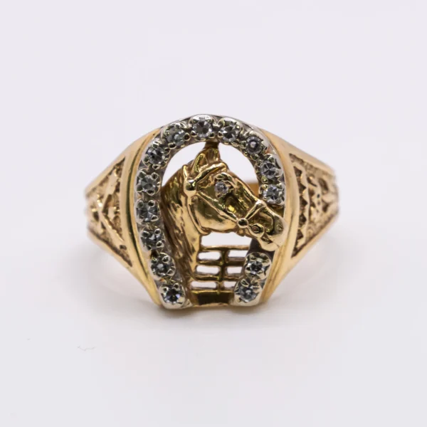 Anillo para Hombre, Caballo en Herradura Blanca y Chispas - Imagen 3