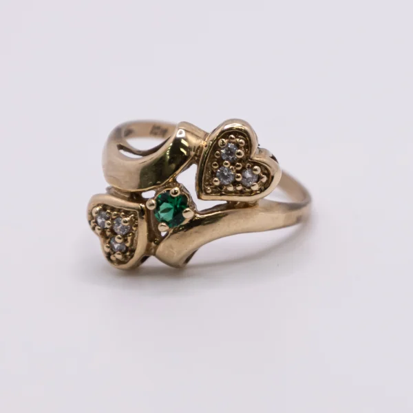 Anillo para Mujer, Dos Corazones con Esmeralda Verde - Imagen 3