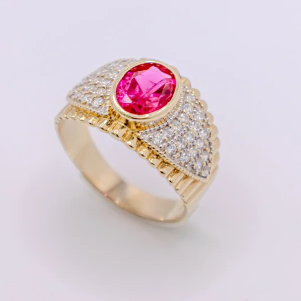 Anillo Para Hombre con Almendra Roja 14k