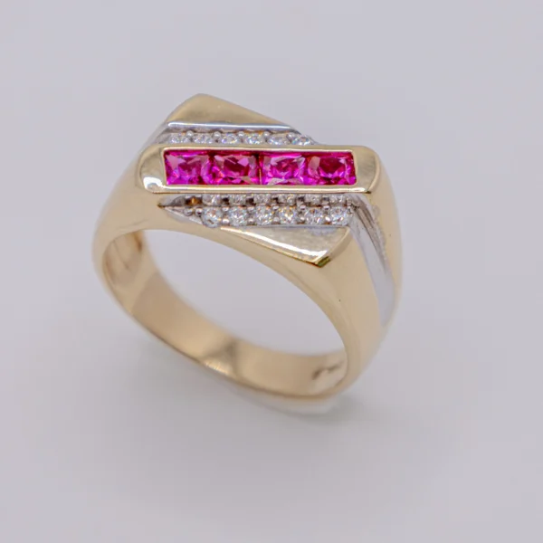 Anillo Para Hombre: Cuadrada Color Rubí 14k