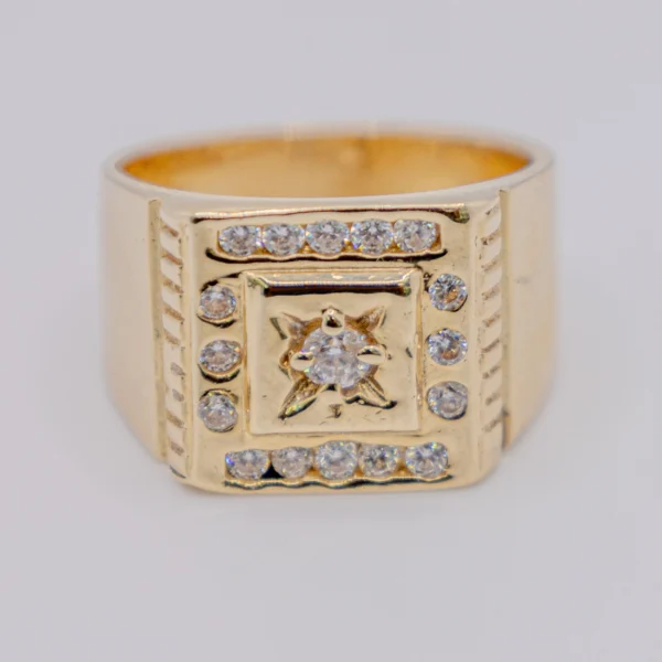 Anillo para Hombre, Cuadrada Grande Chispa Blanca rodeada - Imagen 2
