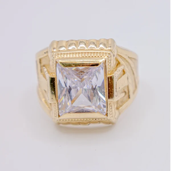 Anillo para Hombre,Cuadrada Piedra Blanca y CorteBrillo - Imagen 4