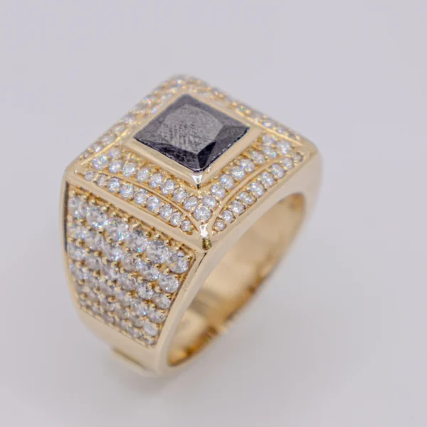 Anillo para Hombre,Cuadrado con Piedra Negra y chispas - Imagen 2
