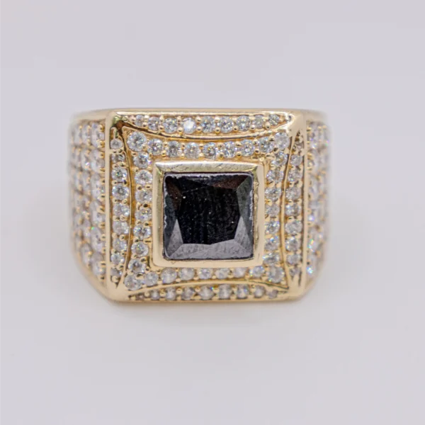 Anillo para Hombre,Cuadrado con Piedra Negra y chispas - Imagen 3