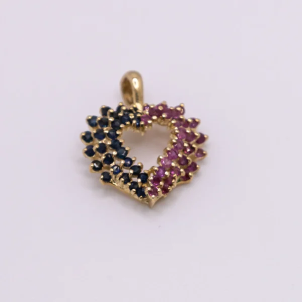 Dije en Forma de Corazón con Piedras Preciosas 14k - Imagen 2