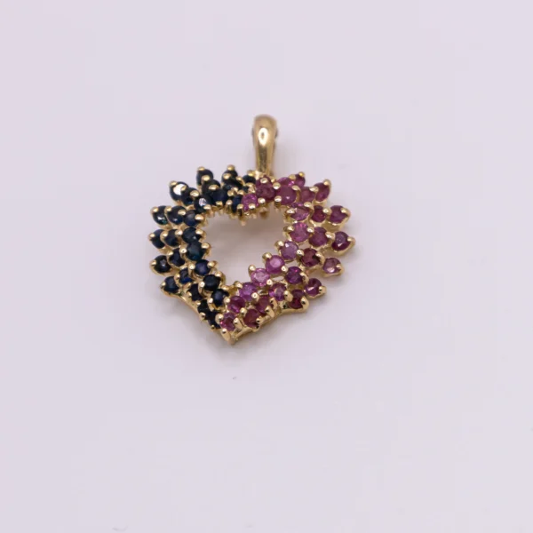 Dije en Forma de Corazón con Piedras Preciosas 14k - Imagen 3