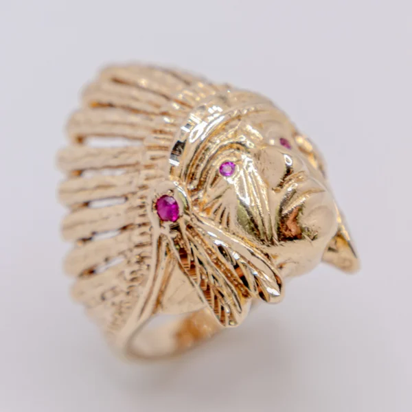 Anillo para Hombre con Indio de Ojos Color Rubí 14k