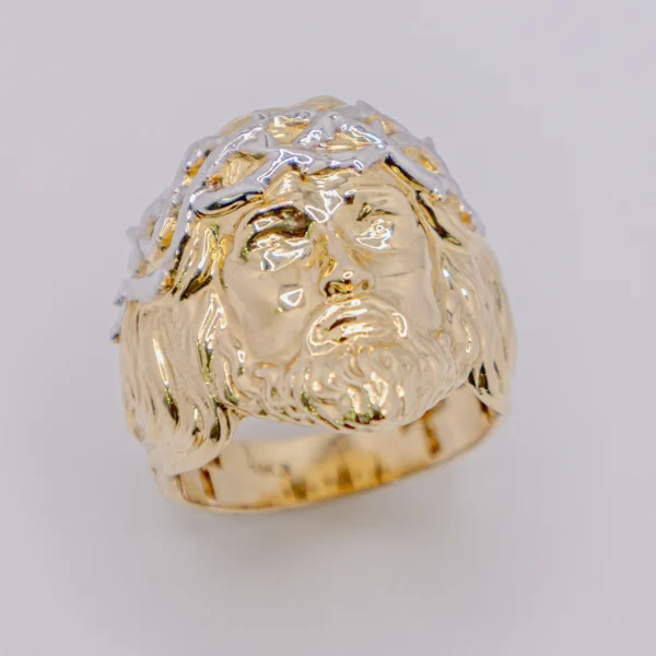 Anillo para Hombre con Jesús de Corona Blanca 10k