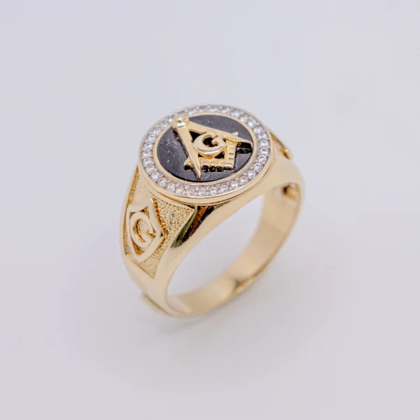 Anillo para Hombre con Emblema Masón en Ónix 14k
