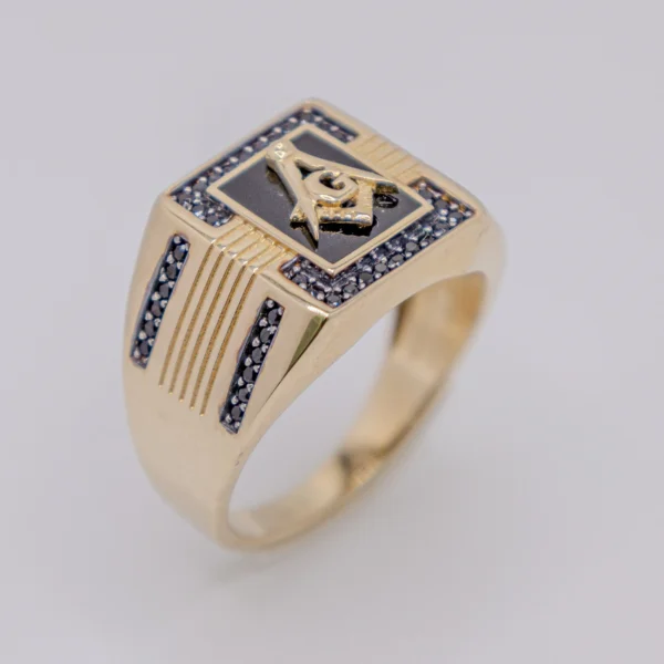 Anillo para Hombre, Emblema Masón y Chispas Negras - Imagen 2