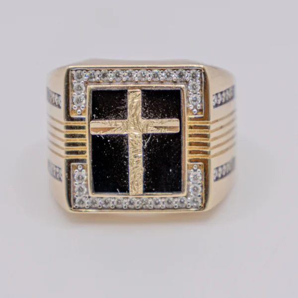 Anillo para Hombre con Cruz y Chispas en Ónix - Imagen 3
