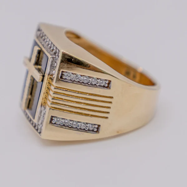 Anillo para Hombre con Cruz y Chispas en Ónix - Imagen 4