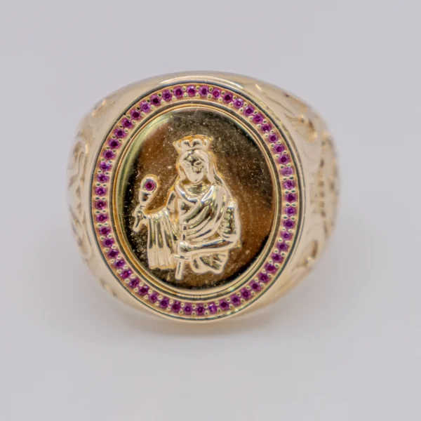 Anillo para Hombre, Santa Bárbara Ovalada Sobre Piedra Color Rubí - Imagen 2