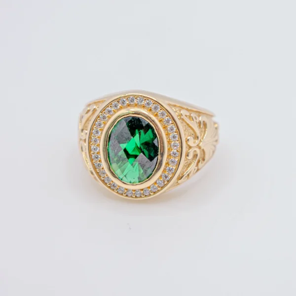 Anillo para Hombre,Ovalo color Esmeralda y Zirconia - Imagen 2