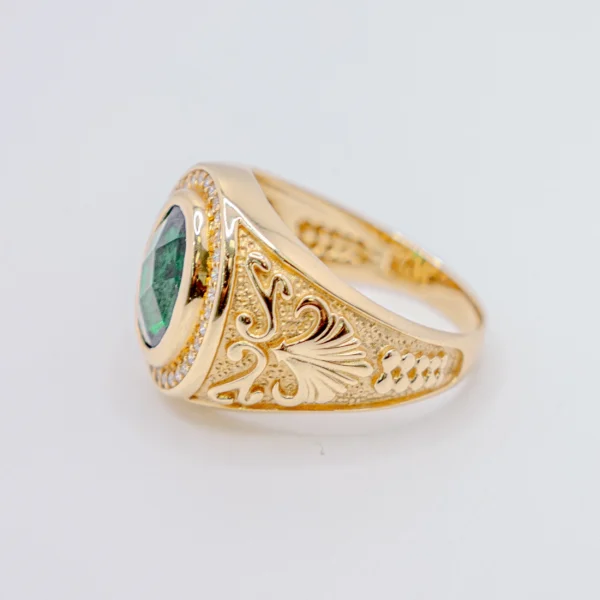 Anillo para Hombre,Ovalo color Esmeralda y Zirconia - Imagen 3