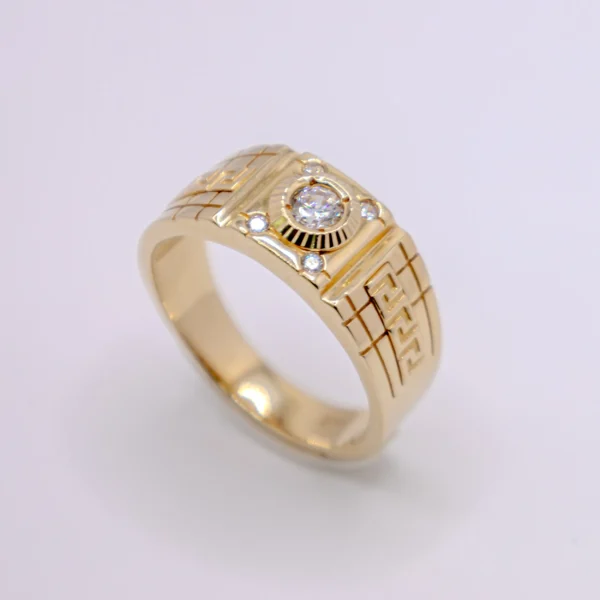 Anillo Para Hombre con 4 Chispas de Piedra Blanca 14k