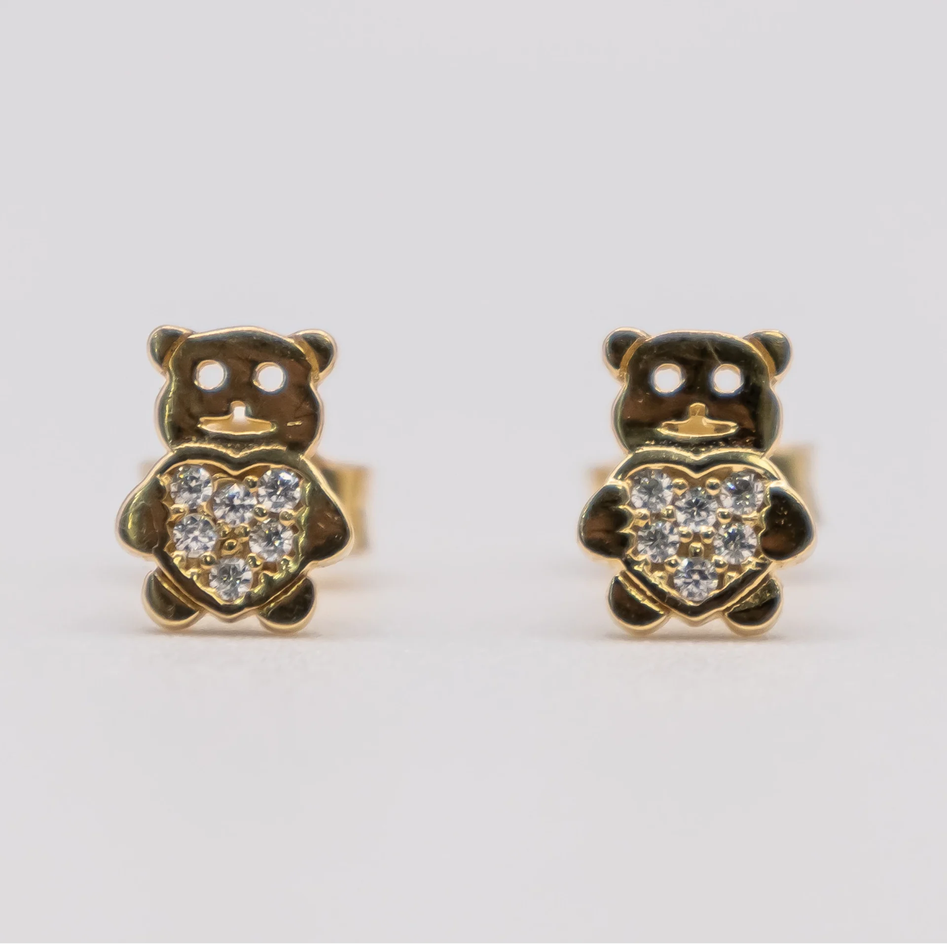 Aretes Osito y Corazón con Zirconia 14k