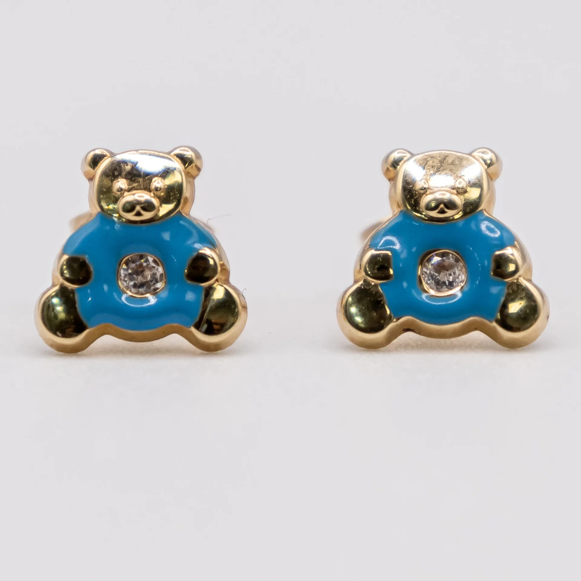 Aretes de Osito con Dona Azul 14k