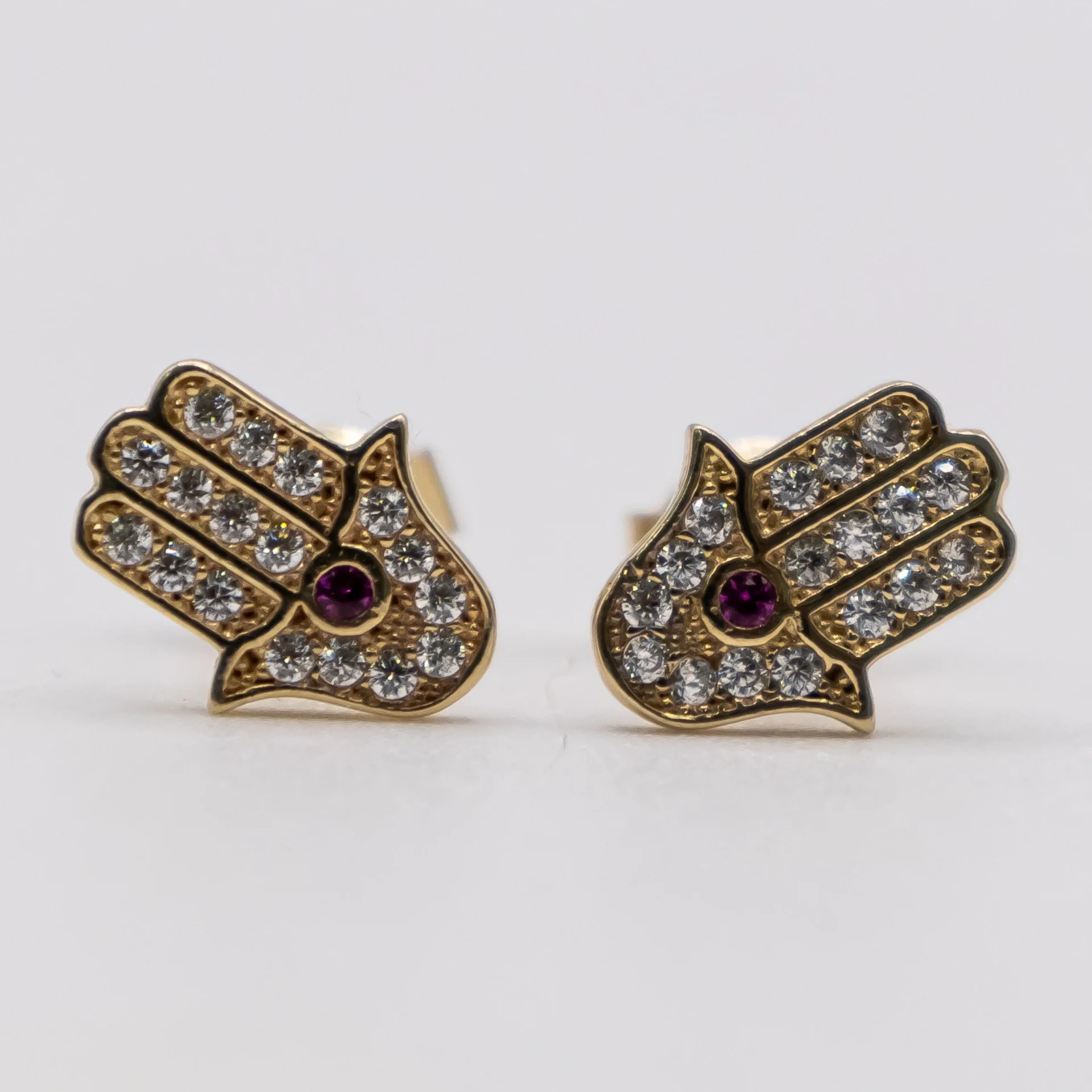 Aretes Mano de Fátima y Zirconia 10k