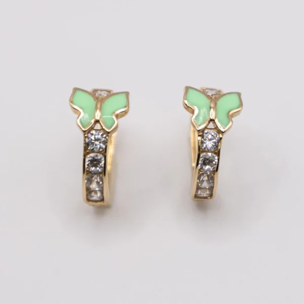 Argollas con Mariposa Verde y Zirconia 14k