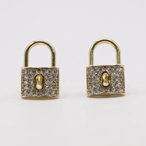 Aretes con Diseño de Candado y Zirconia 14k