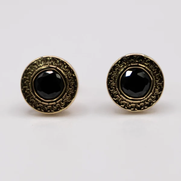Aretes Redondos con piedra Negra 14k