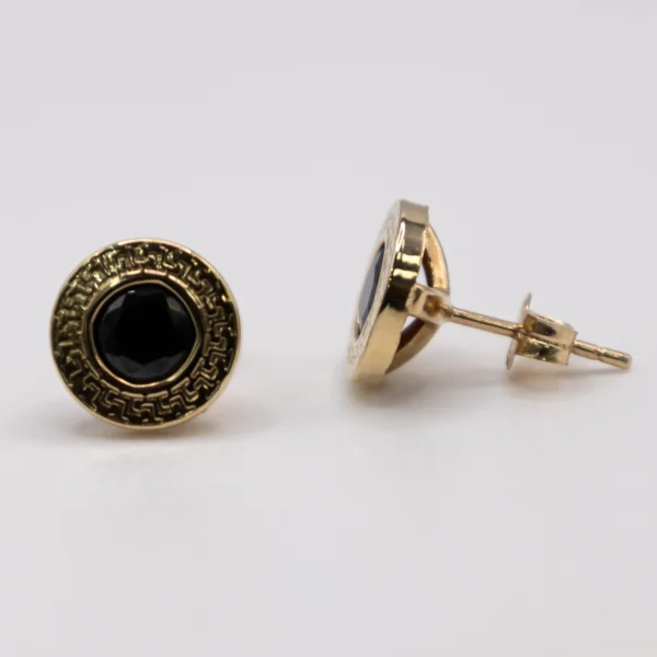 Aretes Redondos con Piedra Negra - Imagen 3
