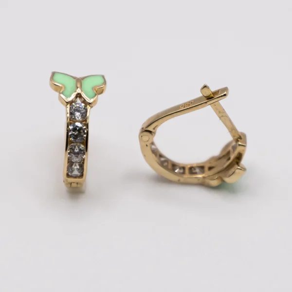 Argollas con Mariposa Verde y Zirconia - Imagen 2