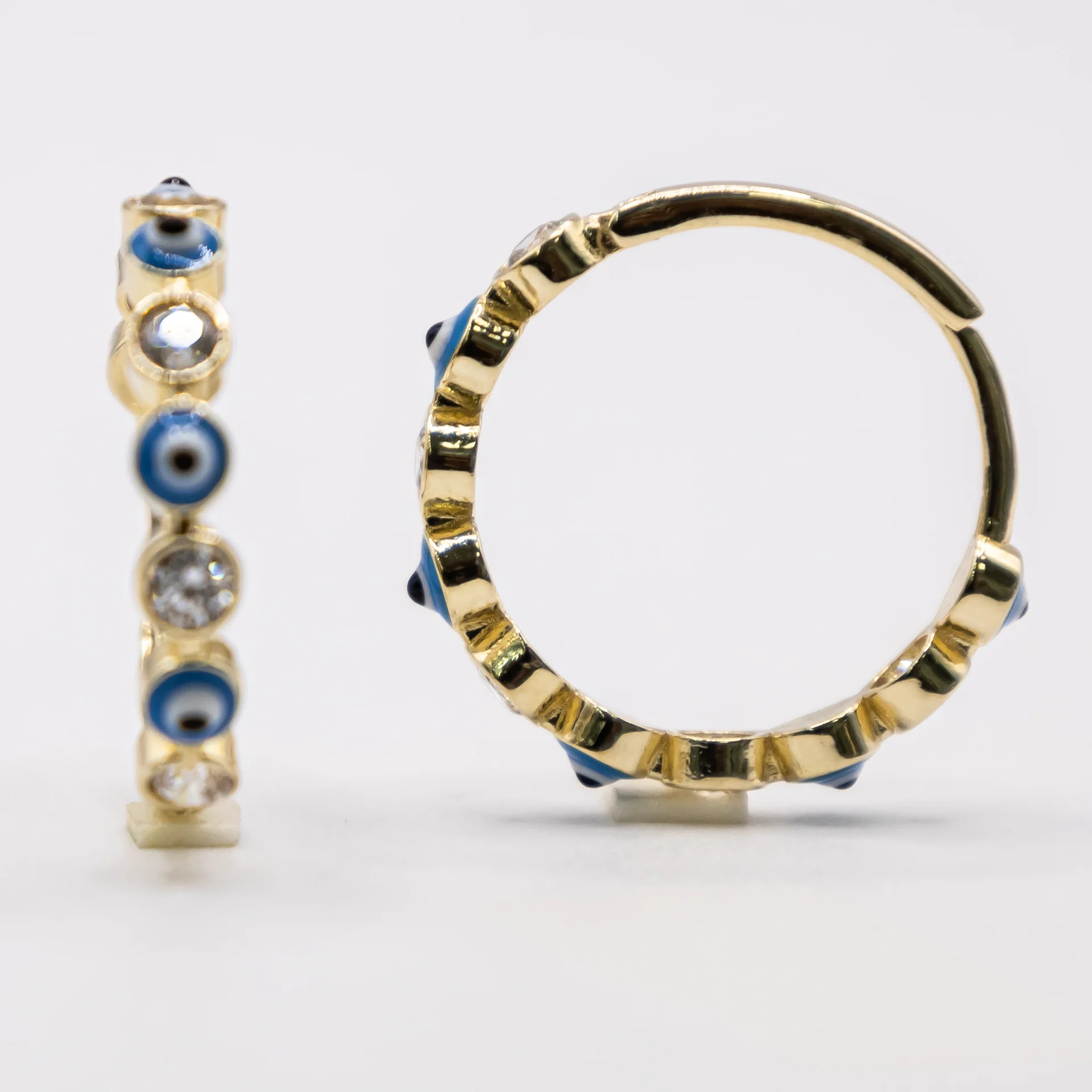 Argollas con Ojitos de Santa Lucia Azules 14k
