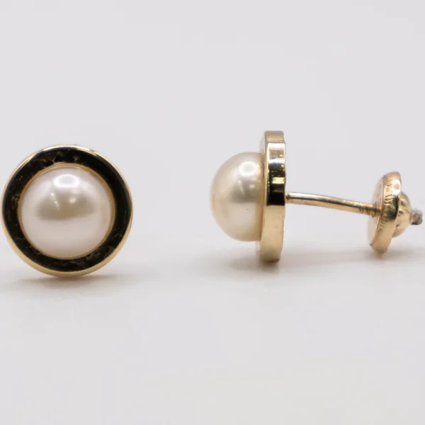 Aretes Redondo con Perla y Aro de Oro Liso Grandes - Imagen 2