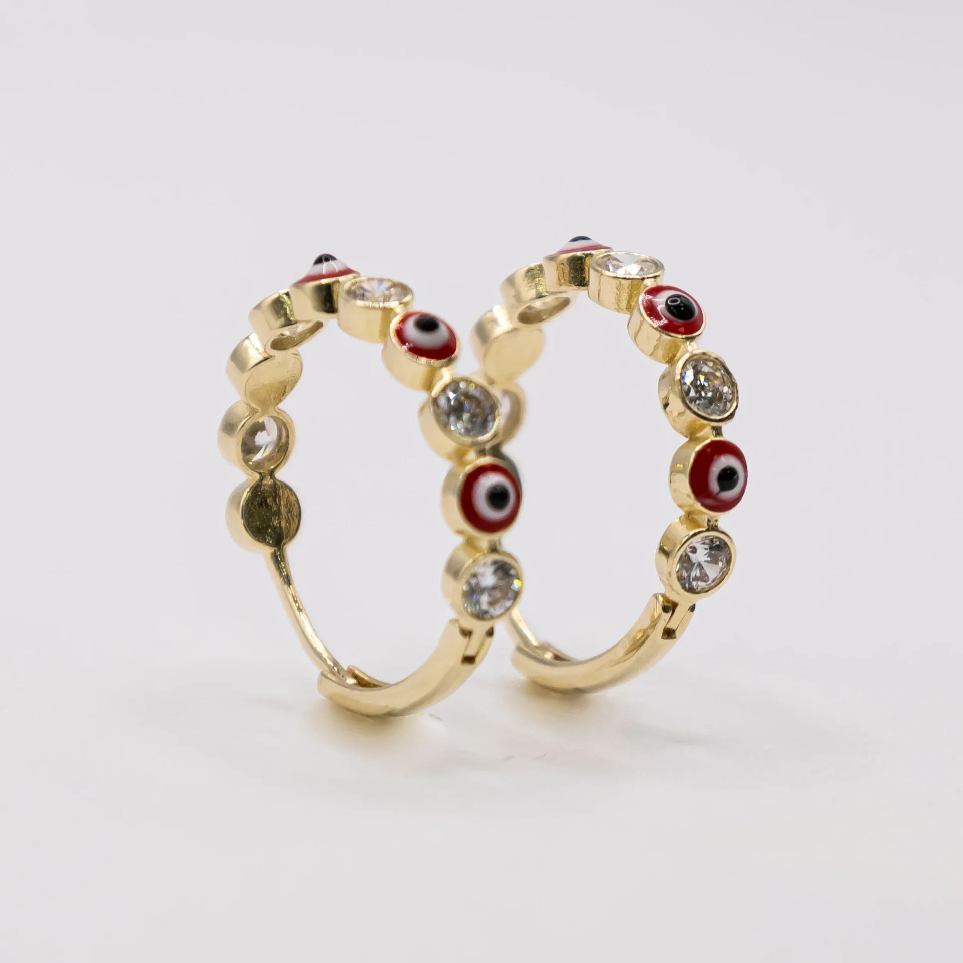 Argollas con Ojitos de Santa Lucia Rojos 14k