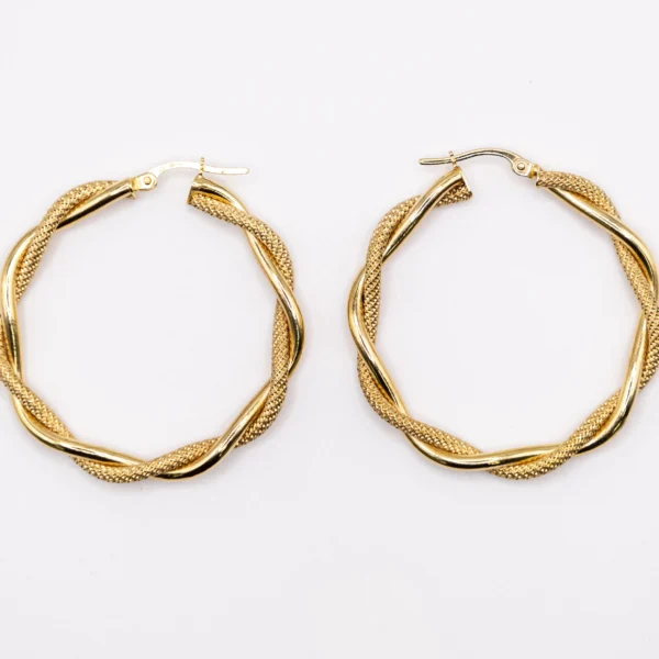 Argollas con Dos Aros Trenzados: Liso y Texturizado 10k