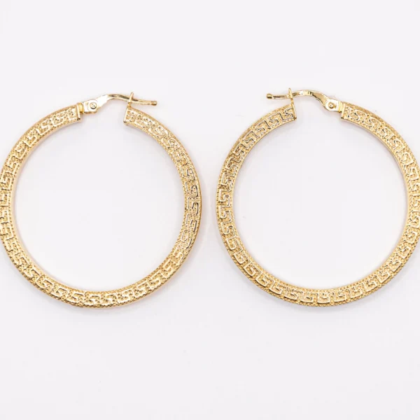 Argollas Grandes de Aro Plano con Laterales Estilo Versace 10k