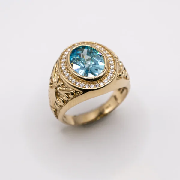 Anillo para Hombre, Ovalado Aguamarina entre Zirconia