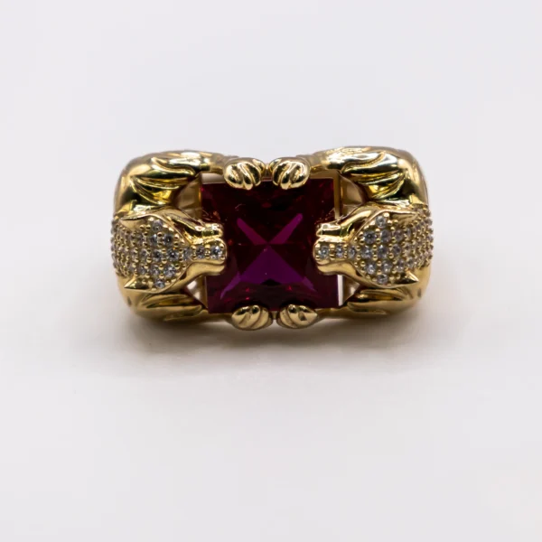 Anillo para Hombre, Dos Tigres y Piedra Roja - Imagen 2